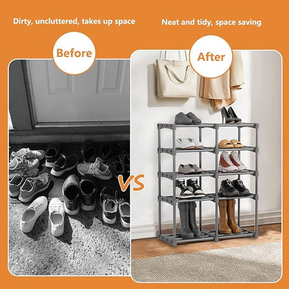 homyfort Shoe Rack Storage, 5-Tier Shoe Organizer Shelf for Closet Entryway, 10 Pairs Sturdy Shoe Stand (Grey)