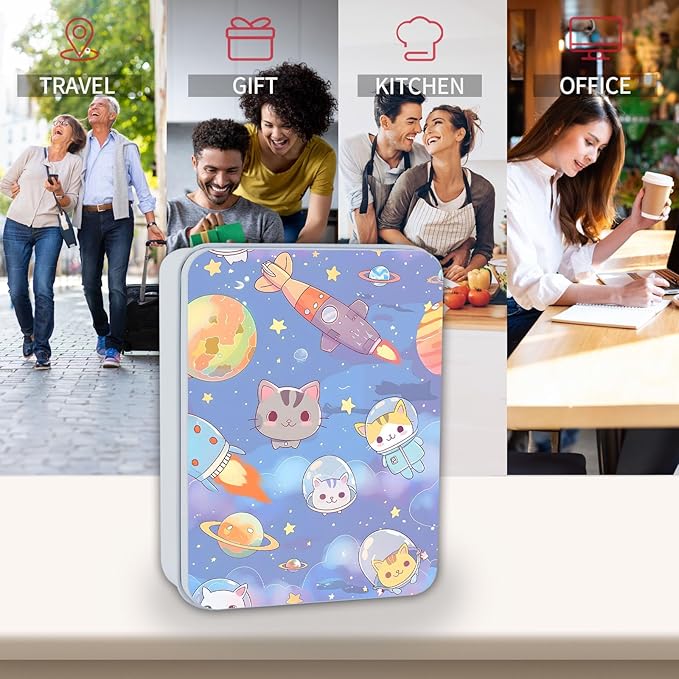Metal Tin Box Sturdy Metal Storage Box with Lid, Large Container Holder for TCG Cards,Car Keys,Cookies,Tin Containers for Gift,5.0x3.7x1.6 Inch,Exquisite Pattern Design(Cartoon Cat)