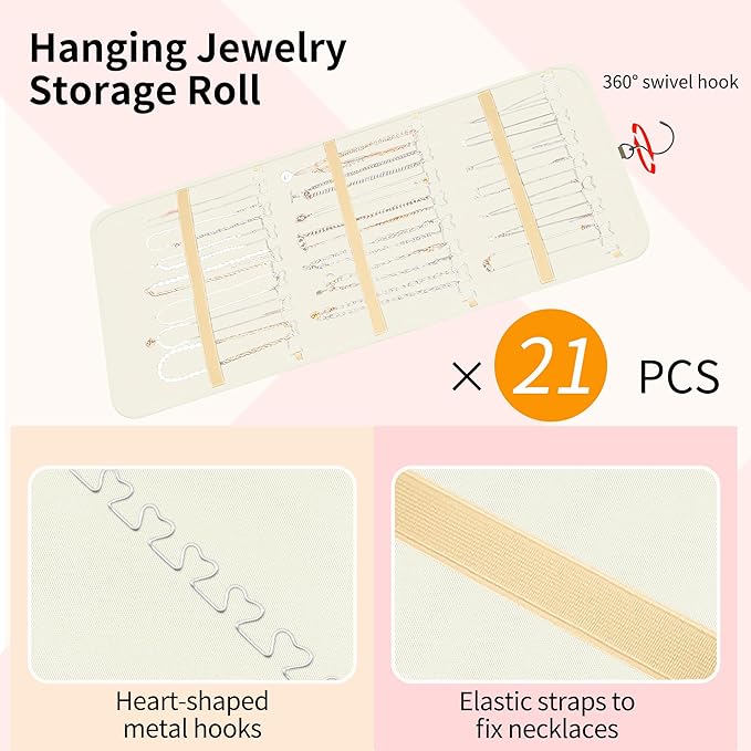 Bloss Hanging Jewelry Organizer with 48 Pockets, Double-Side Hanging Jewelrys Holder with Hanger Hooks, Jewelry Organizers and Accessories Storage for Earrings, Necklaces and Rings,Beige