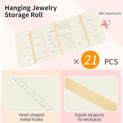 Bloss Hanging Jewelry Organizer with 48 Pockets, Double-Side Hanging Jewelrys Holder with Hanger Hooks, Jewelry Organizers and Accessories Storage for Earrings, Necklaces and Rings,Beige
