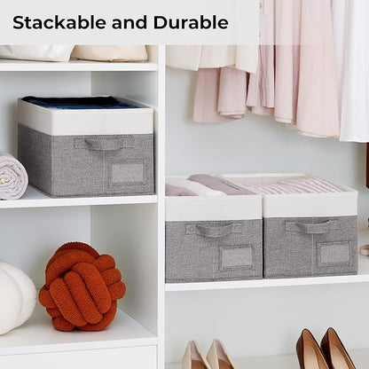 GRANNY SAYS Fabric Storage Bins, Closet Storage Bins for Clothes, Shelf Storage Baskets with Handles, Collapsible Storage Boxes, Decorative Storage Containers, Gray&White, Medium, 3-Pack