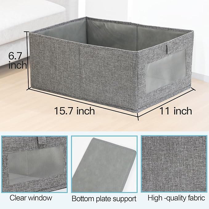 Fordonral 4 Pack Closet Organizers and Storage Bins, Storage Containers for Organizing Clothing, Jeans, Toys, Books, Shelves, Wardrobe - Closet Organizer, Large Storage Boxes Baskets with Window