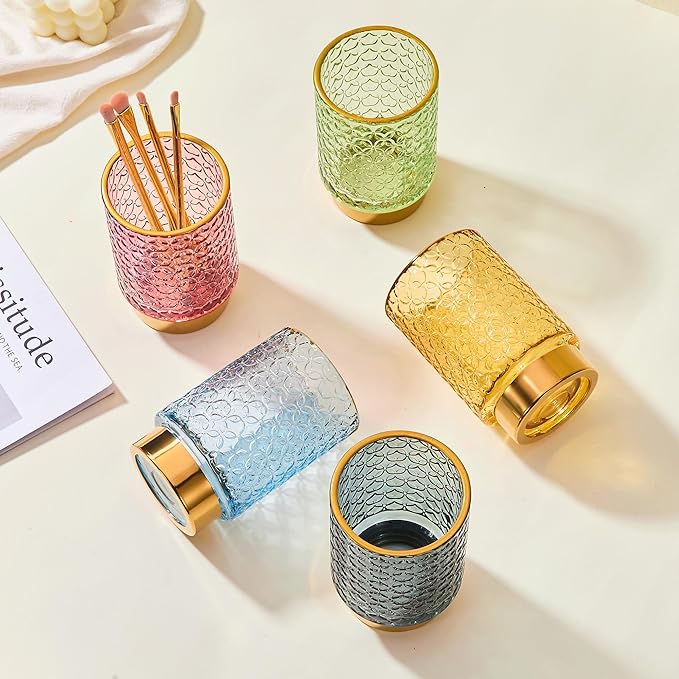 Makeup Brush Holder Organizer,Toothbrush Holders,Desk Pen Pencil Holder,Multifunctional Vintage Glass Brush Cup（A44-2-US）