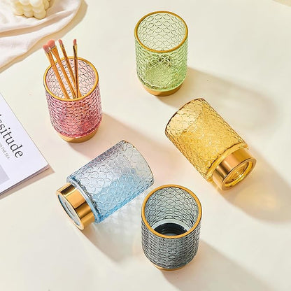 Makeup Brush Holder Organizer,Toothbrush Holders,Desk Pen Pencil Holder,Multifunctional Vintage Glass Brush Cup（A44-2-US）