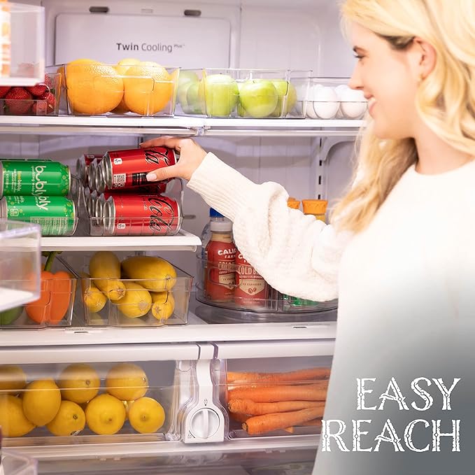 Oizeir Soda Can Organizer - Clear Plastic Storage Dispenser Bin for Refrigerator. Great Drink Holder for Kitchen Cabinets, Countertops, Pantry, Freezer and Fridge. (2-Pack)