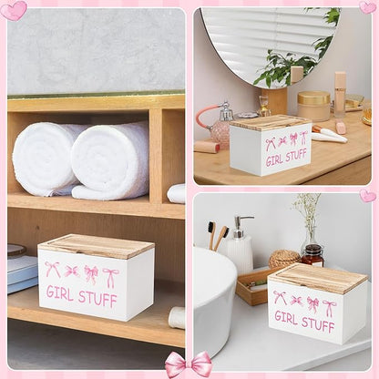 R HORSE Tampon Holder for Bathroom - Feminine Product Organizer, Pink Bow Organize Case with Lid Shark Week Tampon Storage Lady Stuff Box for Bathroom Accessories