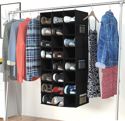 Hanging Shoe Organizer for Closet, 24 Sections Shoe Holder Hanger Rack, Space-Saving Shoe Organizers and Storage, Black