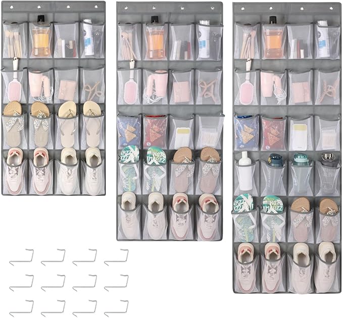 F-color Hanging Organizer - Over the Door Shoe Organizer, Cruise Essentials for Cabin & RV, Breathable Mesh Storage Pockets, Space Saving Hanging Storage Holder with 4 Sturdy Metal Hooks