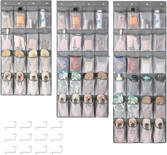 F-color Hanging Organizer - Over the Door Shoe Organizer, Cruise Essentials for Cabin & RV, Breathable Mesh Storage Pockets, Space Saving Hanging Storage Holder with 4 Sturdy Metal Hooks