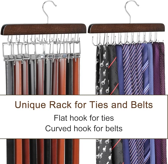 TOPIA HANGER 40 Hooks Belt Tie Hanger Space Saving for Closet, 2 in 1 Belt Ties Racks Max 60 Belts with 60 Ties Capacity, Curved with Flat Hooks for Belts,Ties,Bras,Closet Organizers and Storage CT70A