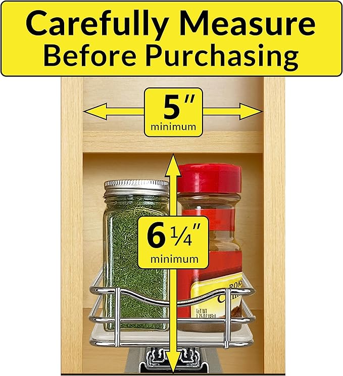 LYNK PROFESSIONAL® Pull Out Spice Organization for Cabinets - 4-3/8 inch Wide – Spice Rack for Inside Cabinets, Slide Out Spice Rack Organizer for cabinet – Pull Out Spice Rack, Sliding 1 Tier Chrome