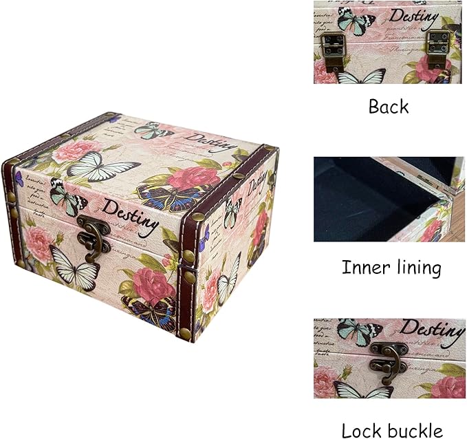 Butterfly Jewelry Box Pink Storage Decorative Box for Jewelry Trinkets Photos Wood Treasure Chest Box for Women Girls Gifts Decorative Keepsake Box Home Decorations