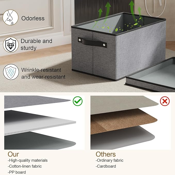 Storage Bins with Lids, 10.2×7.8×6.7 Inch Closet Organizers for Shoes Towels Books, Storage Boxes with Handles, Gray, 5-Pack
