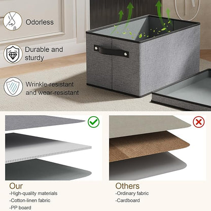 Storage Bins with Lids, 10.2×7.8×6.7 Inch Closet Organizers for Shoes Towels Books, Storage Boxes with Handles, Gray, 5-Pack