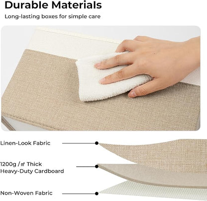 GRANNY SAYS Closet Storage Bins, Large Fabric Storage Bins, Collapsible Clothing Storage and Organization, Decorative Storage Bins, Khaki&Ivory, Large, 3-Pack