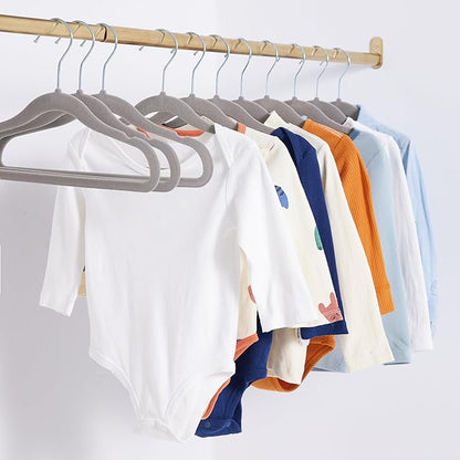 Amazon Basics Kids Velvet Non-Slip Space Saving Clothes Hangers with Shoulder Notches, Sturdy Closet Organizer for Baby/Toddler, 11.6", Gray, 30-Pack