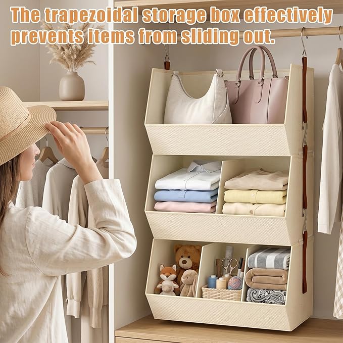 Hanging Closet Organizer, Closet Organizers and Storage, Hanging Closet Organizer Extra Large - Fabric Closet Hanging Organizer for Home, Dorm, Rv,Handbags, Underwear, Sock. Beige - 1 Pack