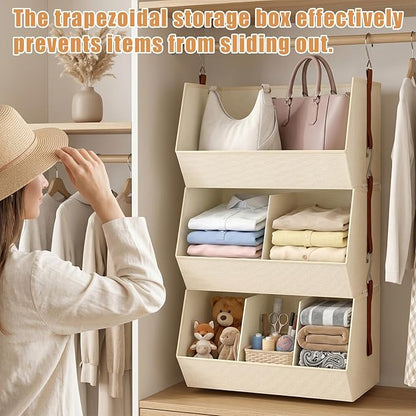 Hanging Closet Organizer, Closet Organizers and Storage, Hanging Closet Organizer Extra Large - Fabric Closet Hanging Organizer for Home, Dorm, Rv,Handbags, Underwear, Sock. Beige - 1 Pack