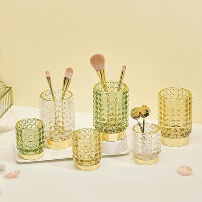 Makeup Brush Holder Organizer,Toothbrush Holders,Desk Pen Pencil Holder,Multifunctional Vintage Glass Brush Cup(A38-4-US/Clear/S)