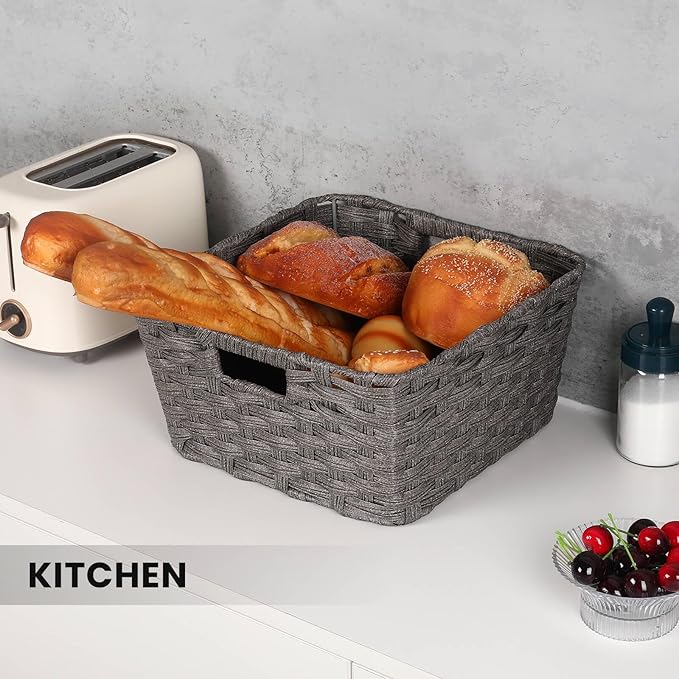Onlytak Wicker Storage Baskets, Baskets for Shelves, Toilet Paper, Woven Storage Baskets for Organizing, Dark Grey, 12" x 12" x 6", 2-Pack