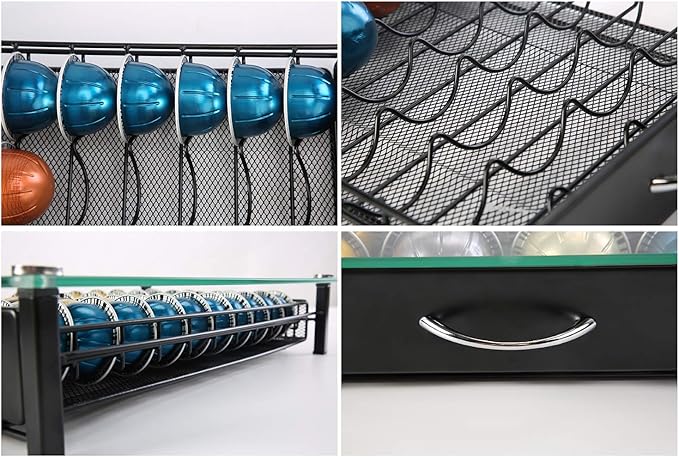 FlagShip for Nespresso Pod Holder Drawer Coffee Pod Organizer for Nespresso Capsule Holder Crystal Tempered Glass Storage Tray (40 Vertuo Pods Capacity)
