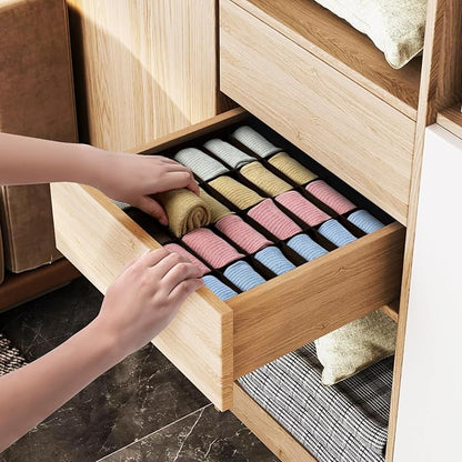 Joyoldelf Sock Organizer Drawer Organizer - 2 Packs Underwear Organizer, 24 Cells Collapsible Closet Organizers and Storage Sock Holders Organizers for Storing Socks, Ties, Belts (Brown), LF001Brown