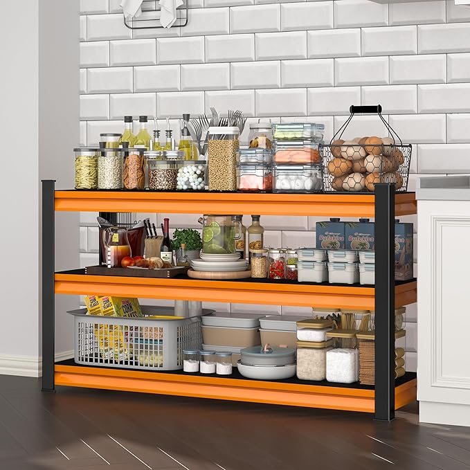 3-Tier Garage Shelving Heavy Duty,48" W Metal Shelving Unit for Garage,1600lbs Load Capacity Utility Rack Shelves & Shelves,48" W x 18" D x 39" H(Orange)