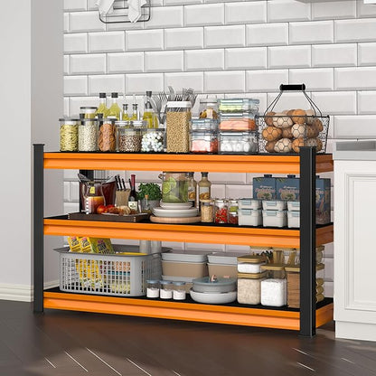 3-Tier Garage Shelving Heavy Duty,48" W Metal Shelving Unit for Garage,1600lbs Load Capacity Utility Rack Shelves & Shelves,48" W x 18" D x 39" H(Orange)