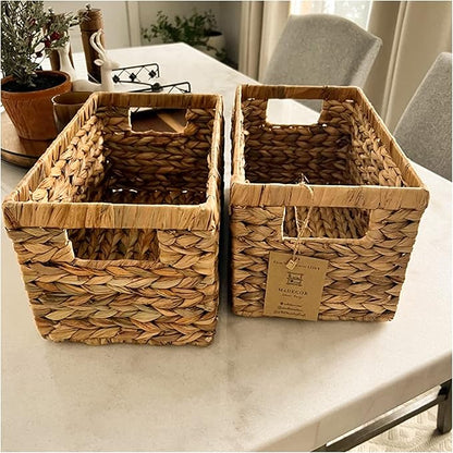 M4DECOR Set of 3 Wicker Storage Baskets for Shelves, Water Hyacinth Storage Baskets, Wicker Baskets for Storage, Kitchen Organizers and Storage Pantry (Set 3 SML)