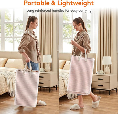 Lifewit 3 Pack Laundry Basket 80L Each, Collapsible Clothes Hamper with Reinforced Handles, Freestanding Waterproof Design for Bedroom and Laundry Room, Pink 240L Total