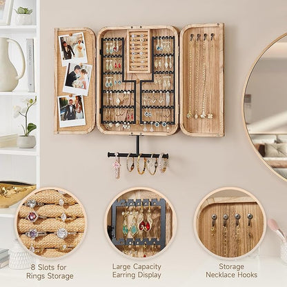Pinzoveco Hanging Jewelry Organizer, Wall Mounted Jewelry Organizer for Earring Holder Organizer, Jewelry Cabinet Holder Jewelry Storage Box for Earrings, Necklaces, Bracelets, Ring Holder
