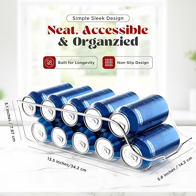 Utopia Kitchen Soda Can Organizer and Dispenser for Refrigerator/Pantry - Durable Can Storage Organizer Fridge & Kitchen Organization - (Clear, Set of 6)