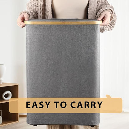 Odonata Large Toilet Paper Storage Basket with Lid, Slim Toilet Paper Organizer, Hold up to 20 Regular Rolls or 15 Mega Rolls. (Grey, 49L)