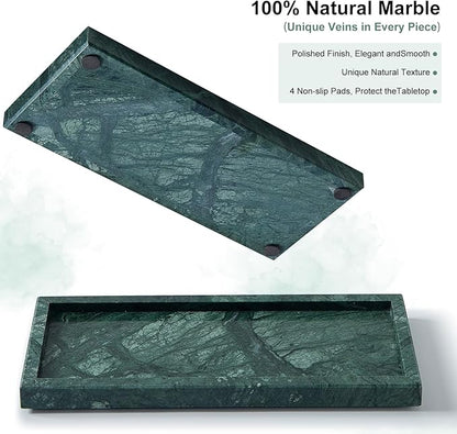 Natural Marble Vanity Tray, Luxury Stone Organizer for Bathroom & Kitchen Counter | Holds Soap Dispenser, Jewelry, Perfume | Non-Resin, Non-Ceramic Décor