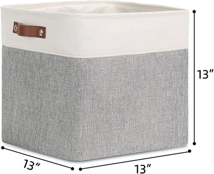 DULLEMELO Cube Basket for Storage, Collapsible Fabric Cube for Organizing, Storage Cube for Closet, Laundry, Nursery, Shelves, Decorative Basket for Gifts Empty (White&Gray)