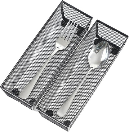 BYCY Silverware Drawer Organizer, Mesh Utensil Organizer for Kitchen Storage, Black Steel Metal Mesh Tray for Flatware Fork Spoon Knife… (9 * 3-5P-Black)