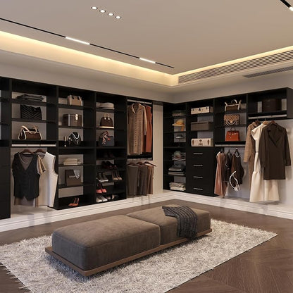 Modular Closet System, 46" Wide Closet Organizer System with Towers and Hanging, Wood Closet Tower Storage for Walk In Closets, Wall Mounted Wardrobe Organizer Kit System, Bedroom, Black