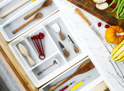 madesmart 4 Compartment Drawer Organizer, Multi Purpose Storage for Utensils, Office Tools, Cords, & Small Household Items, Tech Accessories, Arts & Crafts Supplies, Non Slip Lining, White