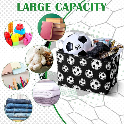 CHENGU 3 Pcs Soccer Baskets Storage Soccer Basket for Gifts Collapsible Waterproof Canvas Cube Sports Storage Bin Organizer with Handles for Clothes Toys Balls Shelf Nursery Boxes Decor