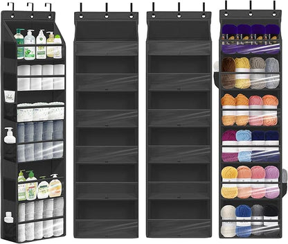 Door Shoe Organizer with 6 Extra Large Pockets and 12 Side Pockets, Large Capacity Hanging Storage Organizer with Clear Window for Shoes, Diapers, Black, 6 Layers, 4-Pack