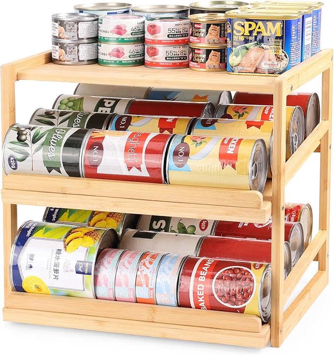 Yumkfoi Can Organizer for Pantry, 3 Tiers Pantry Can Organizer Hold up to 72 3oz Cat Can, Rolling Can Storage Soda Dispenser Can Holders for Cabinet