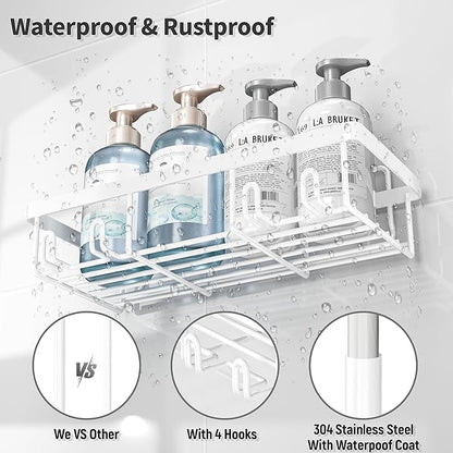 Liuoud 10 Pack Shower Caddy Organizer Rack Shelf for Inside Shower, Self Adhesive Wall Storage Basket Rustproof Stainless Steel Shampoo Holder Bathroom Accessory Decor Set, White