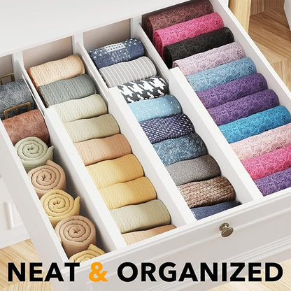 SpaceAid Bamboo Dresser Drawer Dividers 6 Pack, (Need 4.65" Deep Drawer) Adjustable 12.5“-17” Organizers, Expandable Organization for Clothing, Clothes, Dressers, White