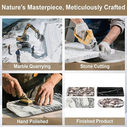 Natural Marble Vanity Tray - Moujings Genuine Marble Perfume Tray for Bathroom Decor, Stone Bathroom Vanity Organizer Tray for Kitchen Counter, Candles, Jewelry, Coffee, Makeup, Key