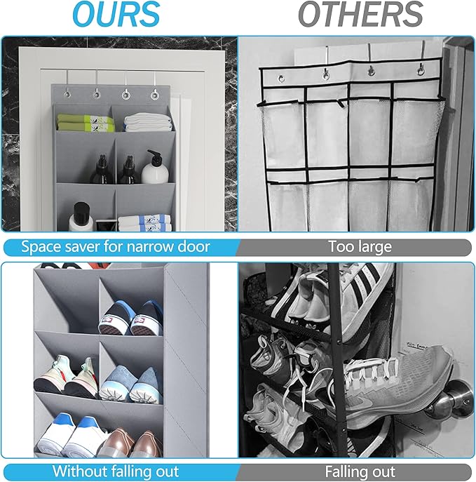 Libeder Over The Door Shoe Organizer,1 Pack Hanging Door Shoe Rack for Closet with 4 Metal Hooks, 6-tiers Hanging Closet Shoe Organizers and Storage Shelves Space Saving for Nursery,Bedroom, Grey