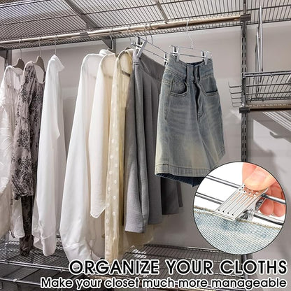 12 Pcs Metal Chrome Pant & Skirt Hanger Set with 360-degree Swivel Hooks, Metal Pant Hangers with 2-Adjustable Clip Anti-Rust Hangers for Skirt, Jeans, Slacks & Trousers