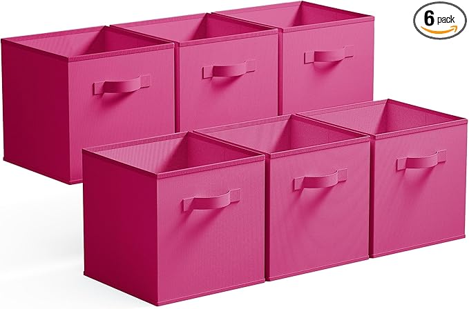 GRANNY SAYS 11 Inch Cube Storage Bins, Cube Storage Organizer, Fabric Storage Bins, Storage Cubes for Shelves, Closet, Toy Storage Bins for Kids Room, Play Room, Rose Red, 6-Pack