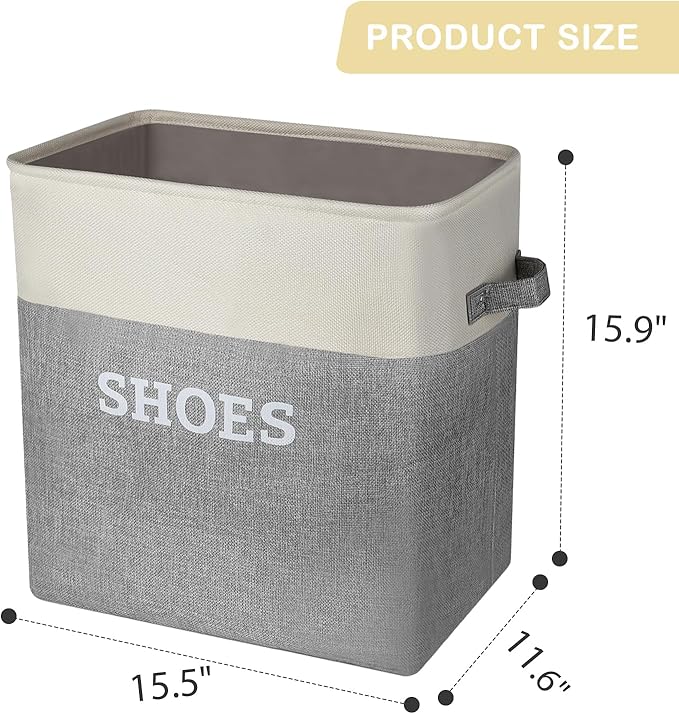 Lukeline Fabric Shoe Basket for Entryway, Hallway or Mudroom - Flodable Space-Saving Storage Bin for Closet, Decorative Home Decor (Extra Large)