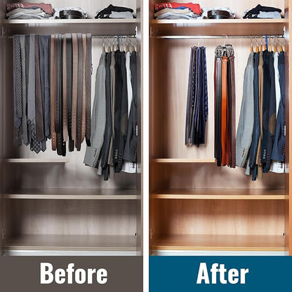 NiHome 2-Pack Double-Layer Rotating Belt Hangers for Closet, 2-Tier Rotatable Belt Organizer, 16 Hooks w/Solid Wood 360° Swivel Belts Tie Organizer, Space-Saving Storage Rack for Scarves Bras Purses