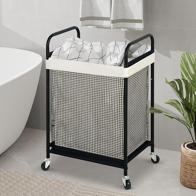 STO STO Laundry Hamper, 90L Rolling Laundry Sorter Cart with Removable and Washable Liner Bag, Clothes Hamper with Wheels and Metal Handle for Laundry Room and Bedroom